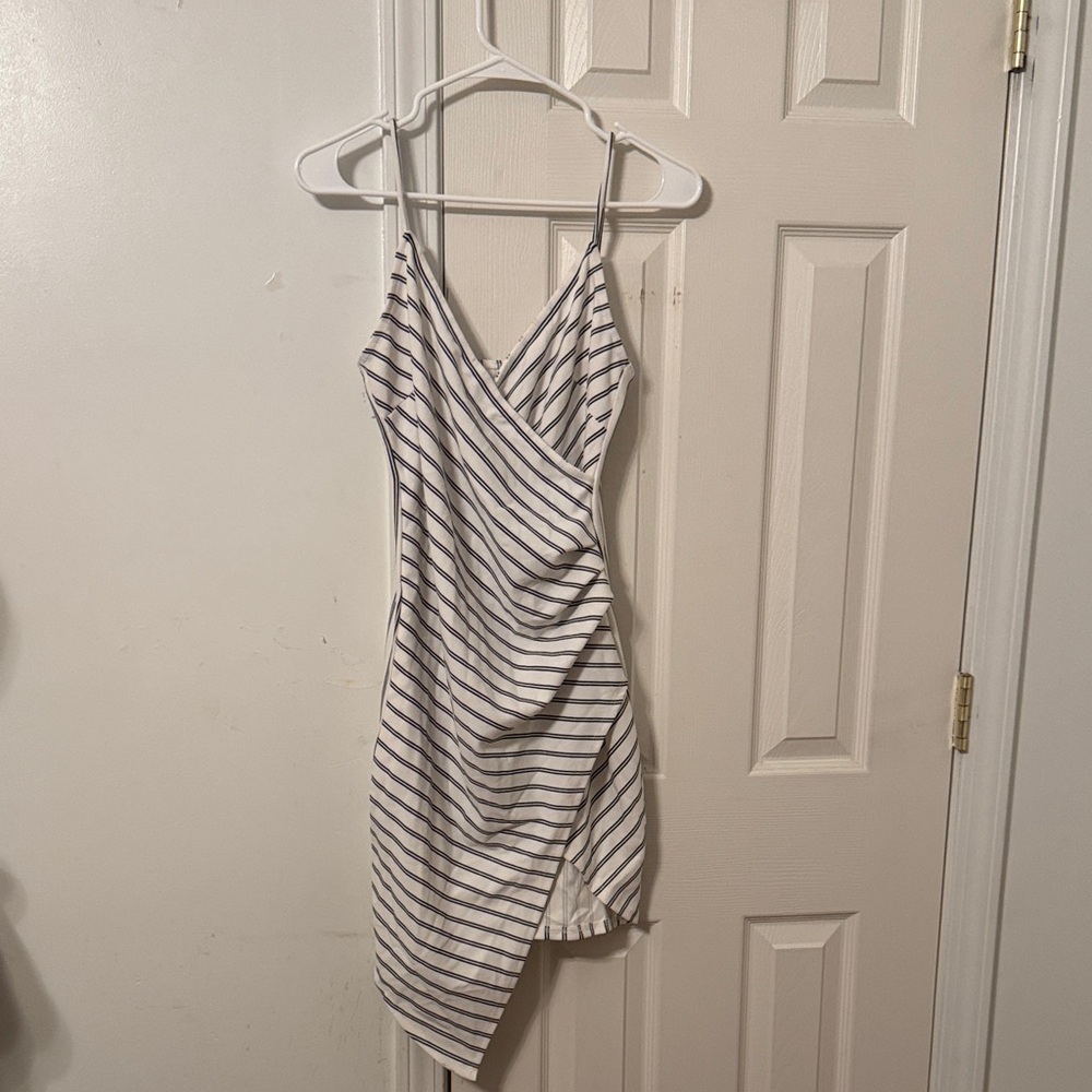 Mind Code Asymmetrical Black and White Striped Dress